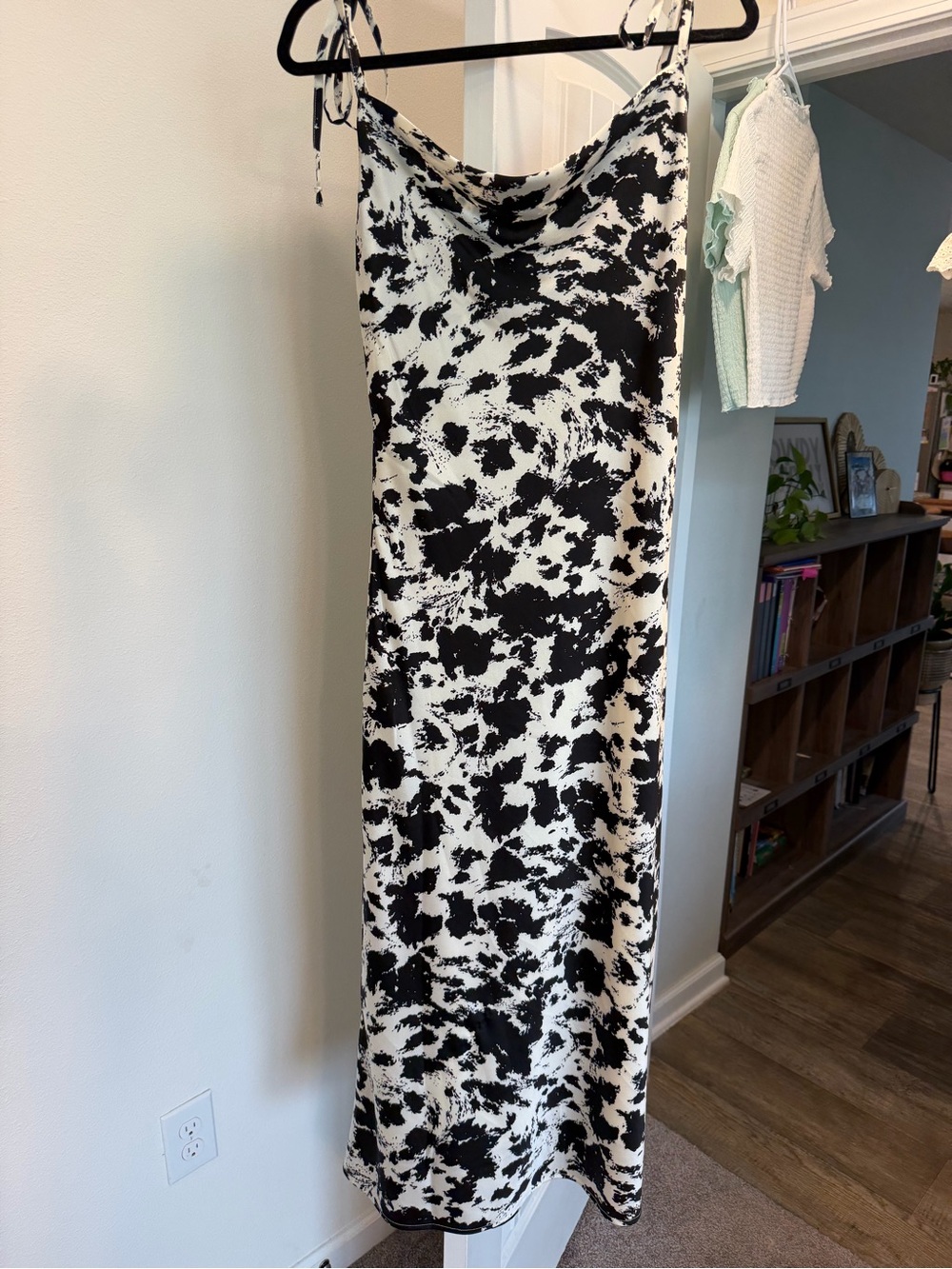 Black & White Cow Print Midi Slip Dress